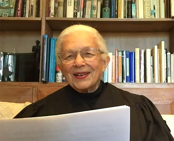 Barbara Bowman delivering remarks during Sarah Lawrence College's 2020 Commencement